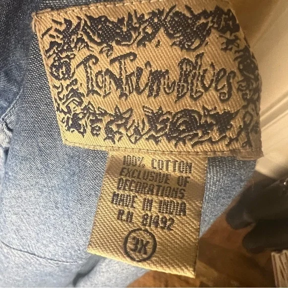 Vintage Tantrum Blues Denim Floral Embroidered Full Zip Shirt SZ 3X Cottagecore - Picture 6 of 7